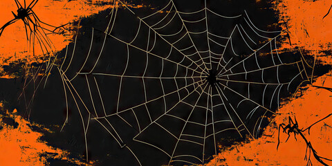 A Black and Orange Halloween Backdrop with a creepy spiderweb design.