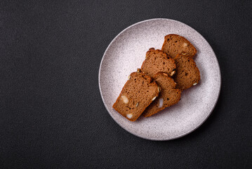 Brown bread with seeds, grains, salt and spices