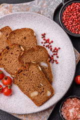 Brown bread with seeds, grains, salt and spices