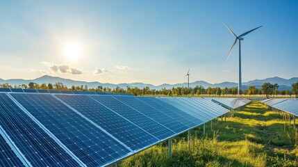 Renewable Energy Landscape: Solar Panels and Wind Turbines