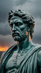 Obraz premium Classical male statue with short hair set against a stormy sky