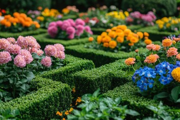 A Close-Up View of Vibrant Flowers in a Lush Green Garden