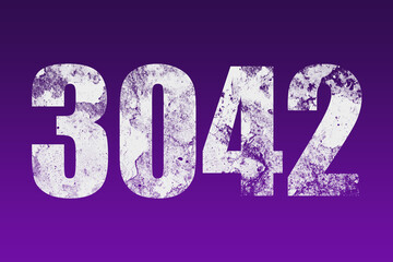 flat white grunge number of 3042 on purple background.