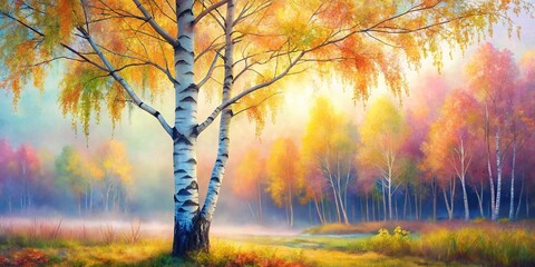 Soft Birch Tree Watercolor Artwork in Pastel Colors for Nature and Home Decor Enthusiasts