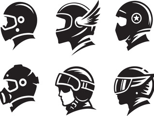 man wearing helmet sillouette set , 