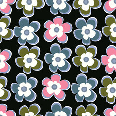 Flowers seamless pattern. vector illustration. Abstract flowers, floral vector with leaves