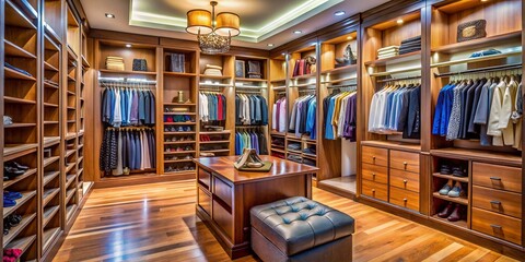 Obraz premium Spacious and Organized Walk-In Closet with Elegant Shelving and Ample Storage Solutions for Fashion