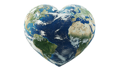 Earth shaped as a heart isolated on transparent background.