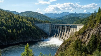 Majestic Hydroelectric Dam Amid Rugged Mountain Landscape