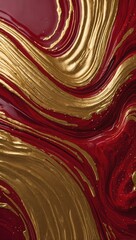 Dynamic red and gold acrylic paint swirls, abstract contemporary art