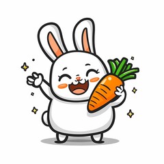 Playful Bunny Character with Carrot in Space Setting