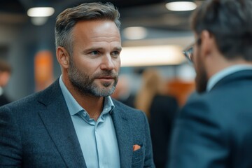 Obraz premium Businessman with a beard listening intently to someone else