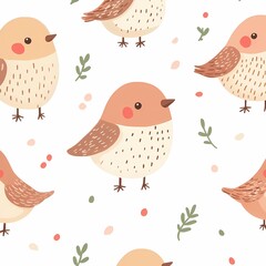 Hand-Drawn Birds Among Nature Elements