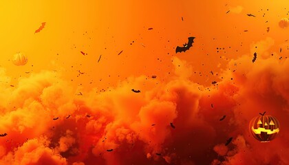 Happy Halloween Banner Party Invitation Background Orange Clouds Pumpkins