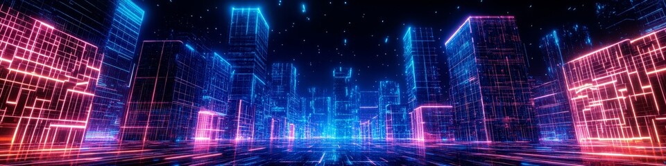 Fototapeta premium Futuristic Cityscape with Neon Lights - Digital Art