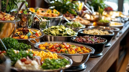 Obraz premium A colorful banquet featuring diverse dishes in bowls, showcasing fresh ingredients and vibrant presentations for culinary enthusiasts.