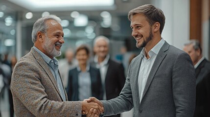 Two men shaking hands in a business setting