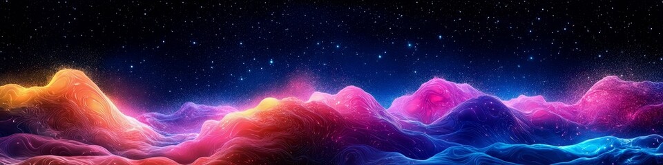 Abstract Neon Mountains & Starry Sky Wallpaper