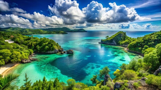 Stunning Coastal Landscape of Capurgana with Lush Greenery and Turquoise Waters Under Bright Sky