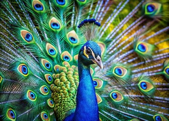 Obraz premium Stunning Display of Various Peacock Types Showcasing Their Unique Colors and Patterns in Nature