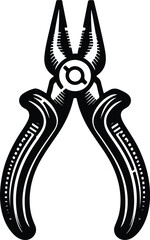 Construction pliers with a black handle, vector graphics, with a yellow background.