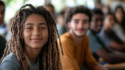 Obraz premium Group of young people on a hike, Generative AI