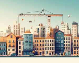 Fototapeta premium Construction site Building process of multi-storey apartment houses development Condo and cranes