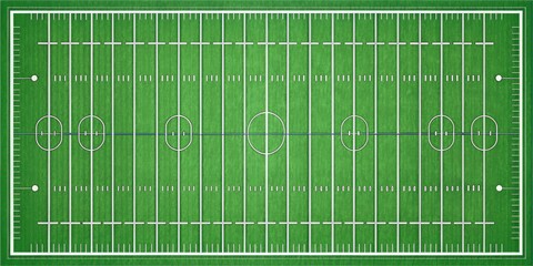 Blank football field diagram with lines, goals, and yardage markers, ideal for creating custom play charts, strategies, and game analysis visualizations.