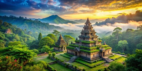 Stunning View of an Ancient Stone Temple Surrounded by Lush Greenery in a Serene Landscape