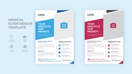 Healthcare Flyer Layout with Blue Doctor Poster Design template