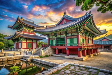 Fototapeta premium Breathtaking traditional Korean architecture highlights distinctive designs and cultural heritage, reflecting centuries of artistry, innovation, and deep-rooted traditions in every beautifully crafted