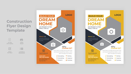 Handyman A4 Flyer Template Design, Brochure or Report Leaflet Cover, Geometric Design for Construction Businesses, Premium Vector Set. Designed for professional and creative use.