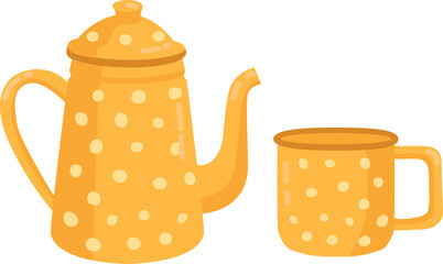 Polka dot teapot. Retro ceramic tea tableware