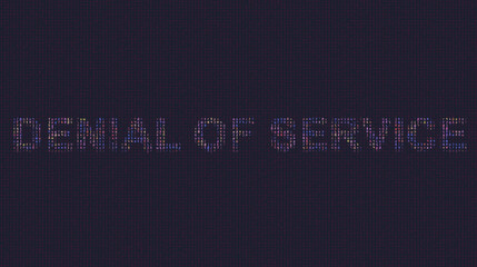 Cybersecurity concept denial of service on foreground screen, code on editor screen ascii. Text in English