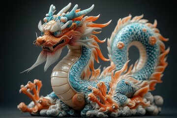 Fototapeta premium an intricately detailed chinese dragon statue stands proudly its vibrant colors and elaborate features capturing the essence of cultural heritage and artistry in a striking display