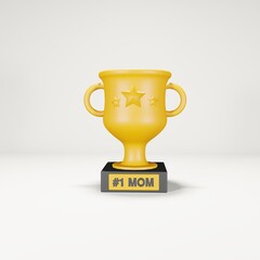 3D Render of Golden Trophy with a Gold Star with text Number One Mom