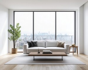 luxurious condominium living room interior with balcony terrace overlooking urban city skyline aigenerated design concept