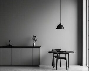 3d illustration of an open kitchen living room space Technical drawing with transparent walls Interior  scene from eye level