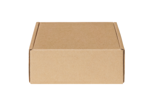 Plain brown cardboard box with flaps ideal for packaging, shipping, or storage on a transparent background for design concepts