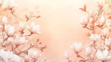 Naklejka premium Soft pink and white floral background with white magnolia blossoms on peach branches.