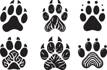 Fototapeta premium set of black silhouettes of animals footprints