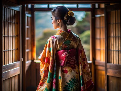 Traditional Japanese Chitsu: Elegant Silk Fabric with Intricate Patterns and Vibrant Colors Displayed