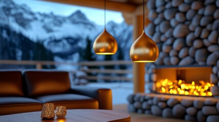 Cozy Living Room with Fireplace and Mountain View