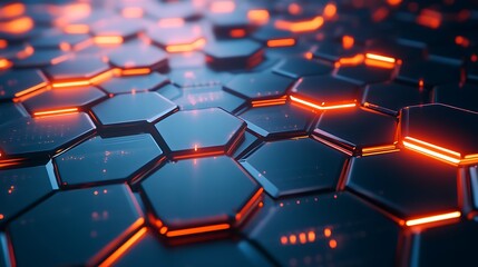 Obraz premium Intricate hexagonal grid with vibrant neon red lighting details design
