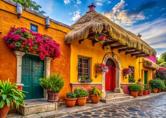 Fototapeta premium Traditional Tabique Architecture Featuring Natural Materials and Unique Design Elements in Mexico