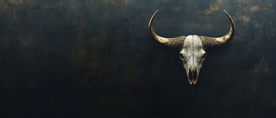 Buffalo Skull with Gold Accents: A buffalo skull with gold accents on the horns, positioned in the bottom-left corner, with the rest of the wallpaper kept simple and spacious