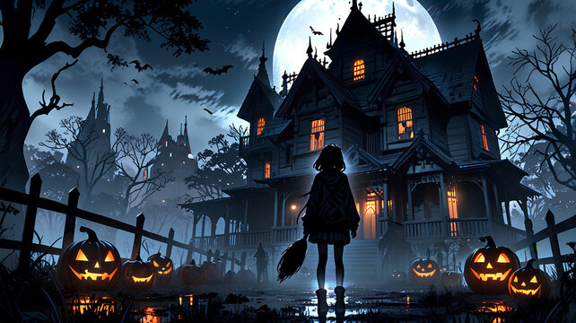 halloween haunted house background  - gen ai