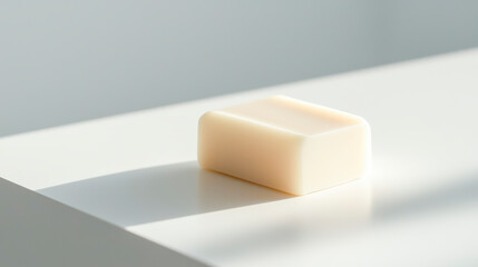 Bar of Soap on Smooth White Surface for Cleaning . 