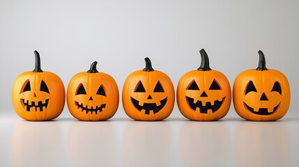 Row of Smiling Jack O Lantern Pumpkins for Halloween Decoration
