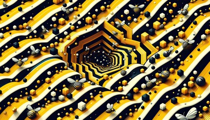 Obraz premium Abstract Honeycomb Pattern with Bees.